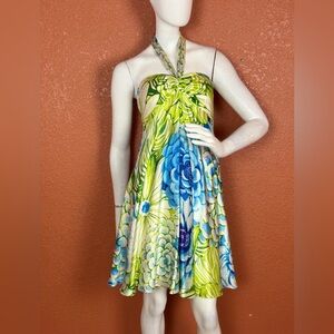 Marc Bouwer Strapless Dress in Green and Blue Floral Size 2. E69